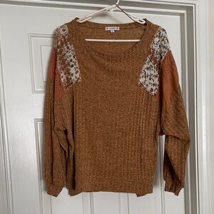 Elegant Brown Sweater with Floral Accents